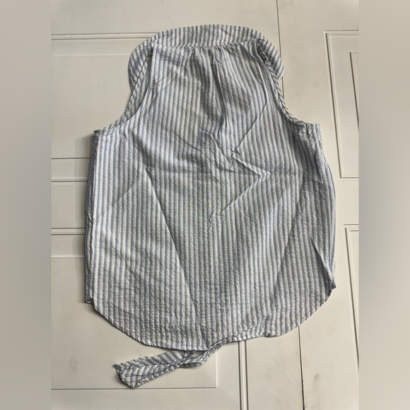 Pilcro Blue White Striped Collared Sleeveless Button Down Tie Bottom Blouse XS - Picture 5 of 5